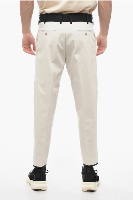 Slim Fit TOM-broek van katoenen keperstof met contrasterende tailleband in beige - Image 2