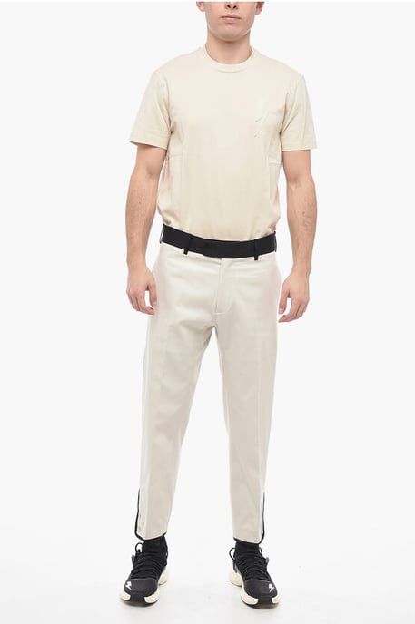 Slim Fit TOM-broek van katoenen keperstof met contrasterende tailleband in beige - Image 4