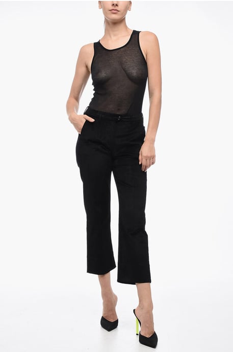 Corduroy cropped broek in zwart - Image 4