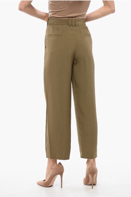 Enkelvoudig geplooide viscose taps toelopende broek in militairgroen - Image 2