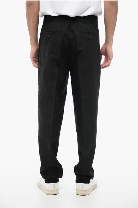 Tapered Fit Linen Blend Pants with Double Pleat in Black - Image 2