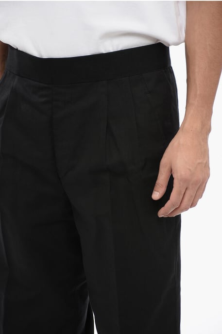 Tapered Fit Linen Blend Pants with Double Pleat in Black - Image 3