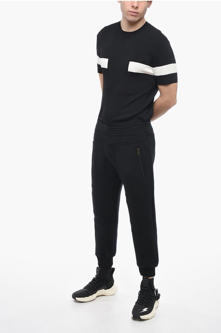 Low-Waist Skinny Fit Neoprene Biker Pants in Black - Image 4