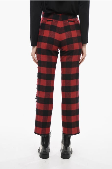 Stretch Wool Pants with Check Pattern in Nero, Rosso - Image 2