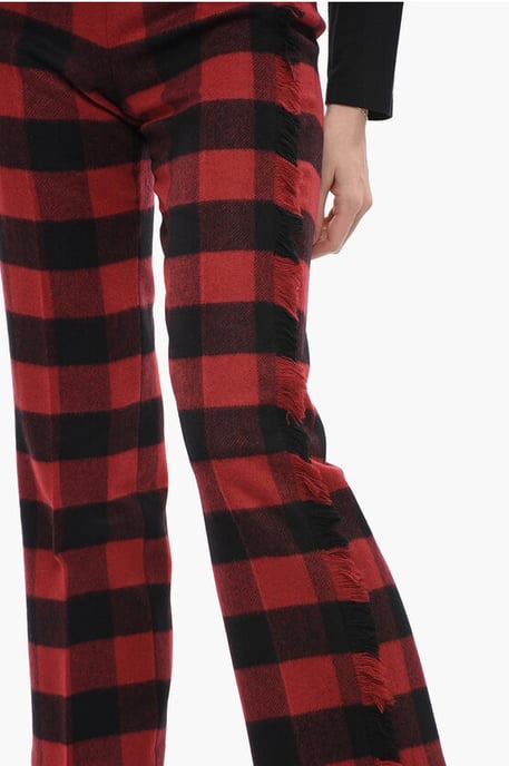 Stretch Wool Pants with Check Pattern in Nero, Rosso - Image 3
