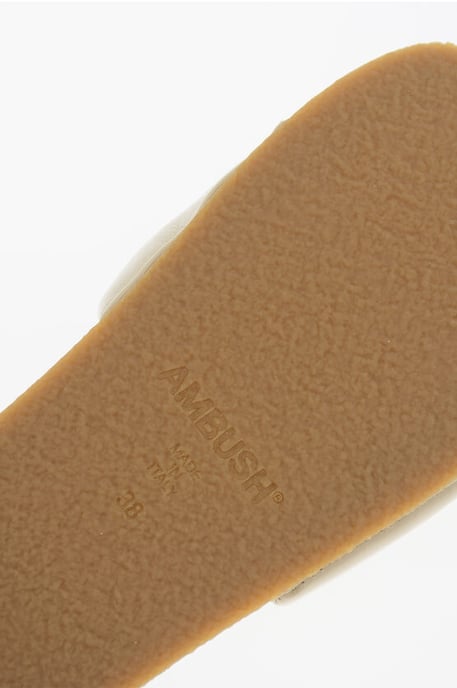 Solid Color Leather Slides in Beige - Image 4