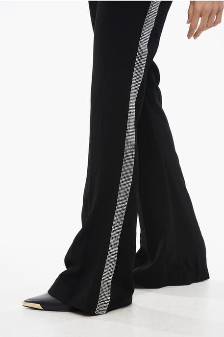 Flared-Fit Pants With Rhinestoned Side Band in Black - Image 2