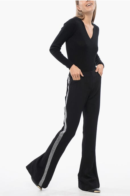Flared-Fit Pants With Rhinestoned Side Band in Black - Image 3
