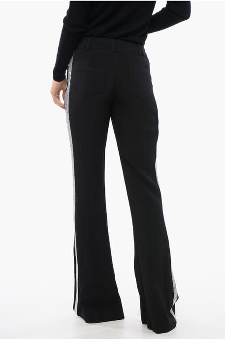 Flared-Fit Pants With Rhinestoned Side Band in Black - Image 4