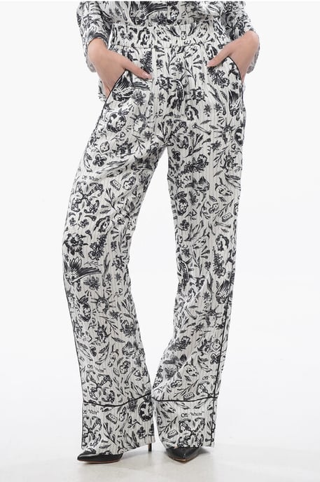 Printed Satin TATTOO PAJAMA Palazzo Pants in Black & White - Image 1