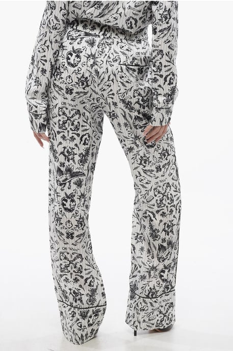 Printed Satin TATTOO PAJAMA Palazzo Pants in Black & White - Image 2