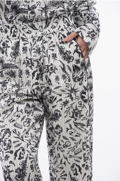 Printed Satin TATTOO PAJAMA Palazzo Pants in Black & White - Image 3