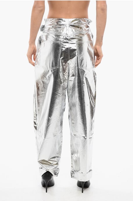 Geplooide, hoog getailleerde baggy-fit broek met metallic effect in zilver - Image 2