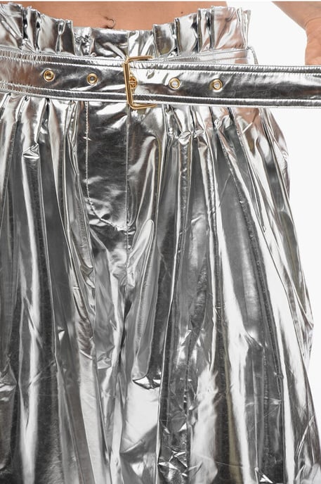 Geplooide, hoog getailleerde baggy-fit broek met metallic effect in zilver - Image 3