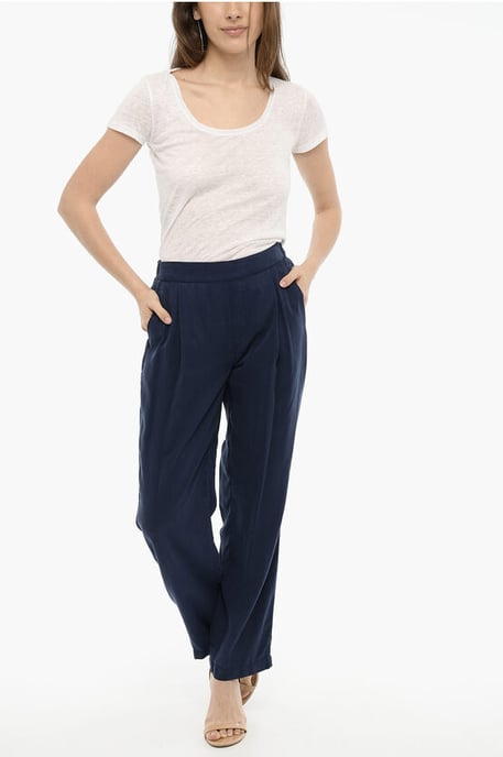 Single Pleat Flared Pants in Blue - Image 4