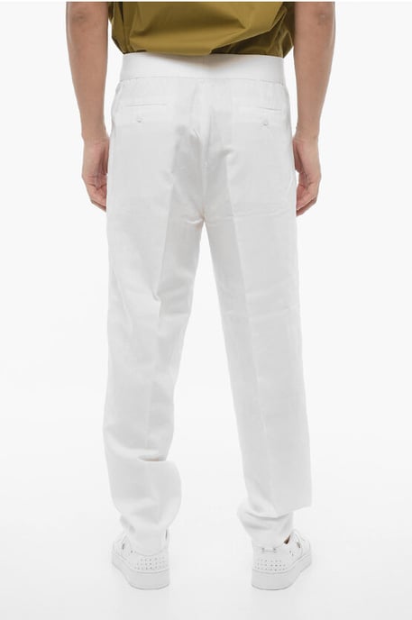 Double-Pleat Slim Fit Pants with Elastic Waistband in White - Image 2