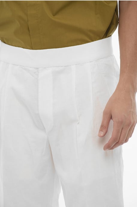 Double-Pleat Slim Fit Pants with Elastic Waistband in White - Image 3