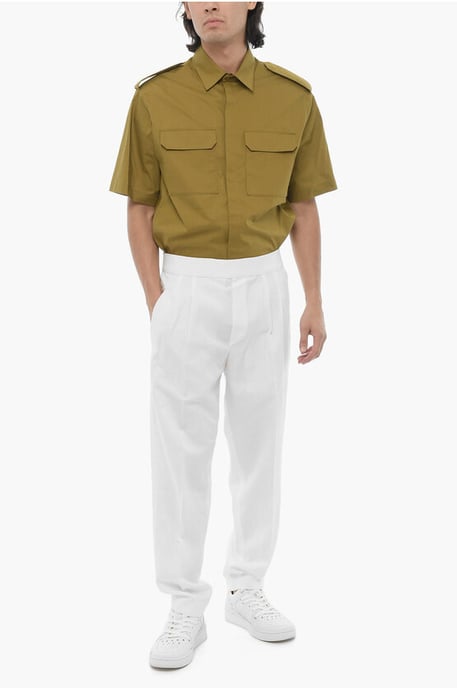 Double-Pleat Slim Fit Pants with Elastic Waistband in White - Image 4