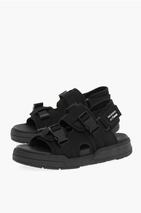 LI-NING Solid Color Double-Buckle Sandals with Socks in Black - Image 1