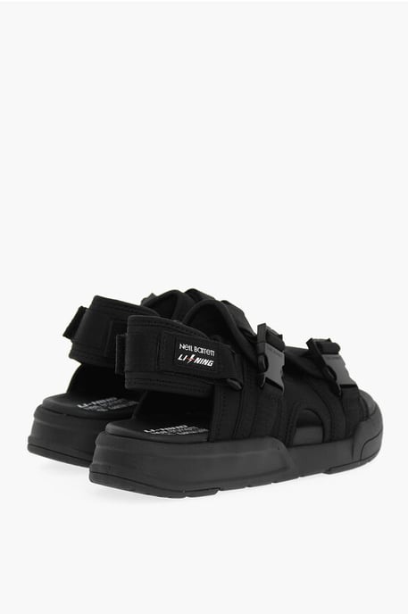 LI-NING Solid Color Double-Buckle Sandals with Socks in Black - Image 2