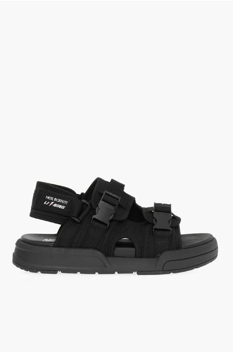 LI-NING Solid Color Double-Buckle Sandals with Socks in Black - Image 3