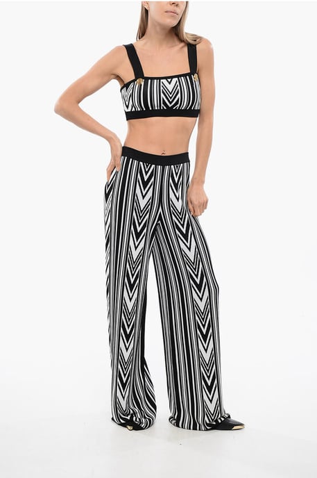 Wide-Fit Pants With Geometric Pattern in Black & White - Image 4