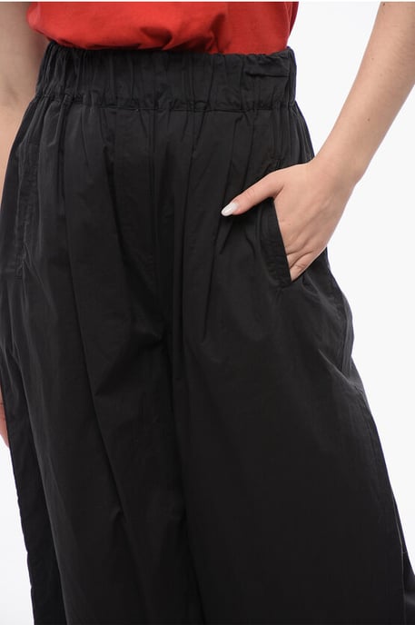 Popeline katoenen cropped fit broek in zwart - Image 3