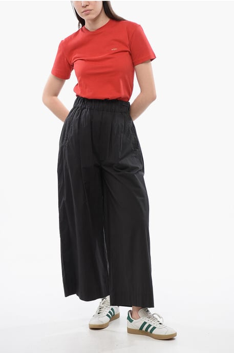 Popeline katoenen cropped fit broek in zwart - Image 4