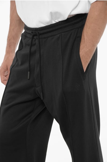 Wide Leg Track Pants with Drawstring Waist in Black - Image 3