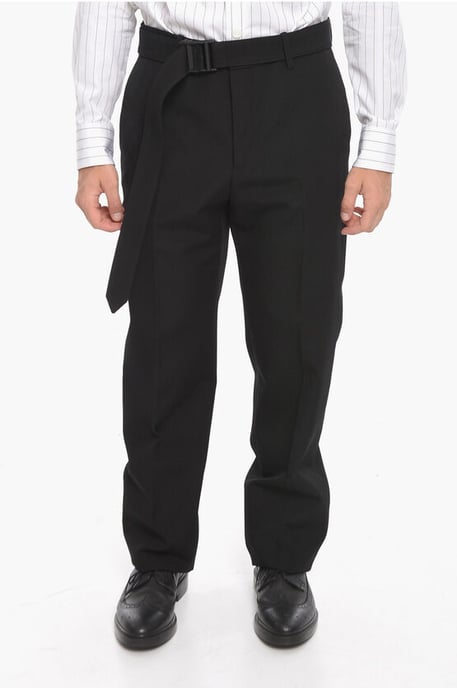 SEASONAL Belted BUCKLE DRY Wool Pants in Black - Image 1