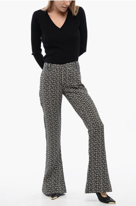 Wool Low-rise Flared Pants in Black & White - Image 3