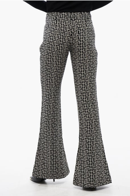 Wool Low-rise Flared Pants in Black & White - Image 4