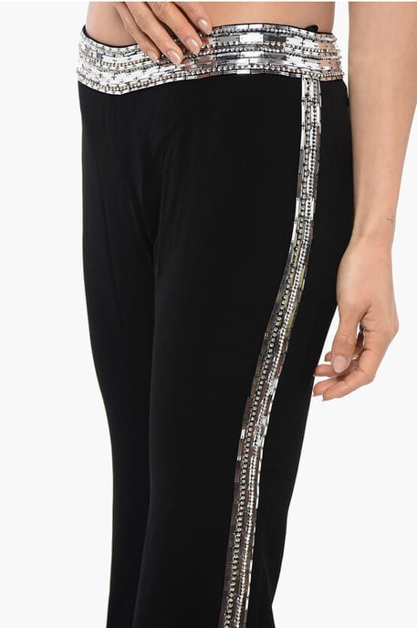 Flare-Fit Pants With Sequined Side Bands in Black - Image 2