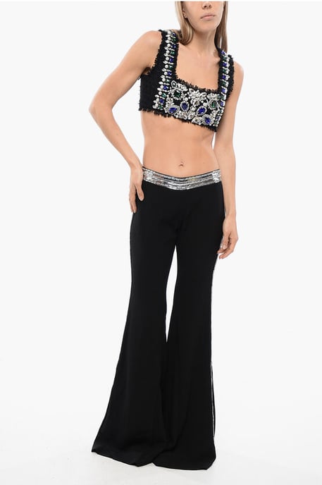 Flare-Fit Pants With Sequined Side Bands in Black - Image 3