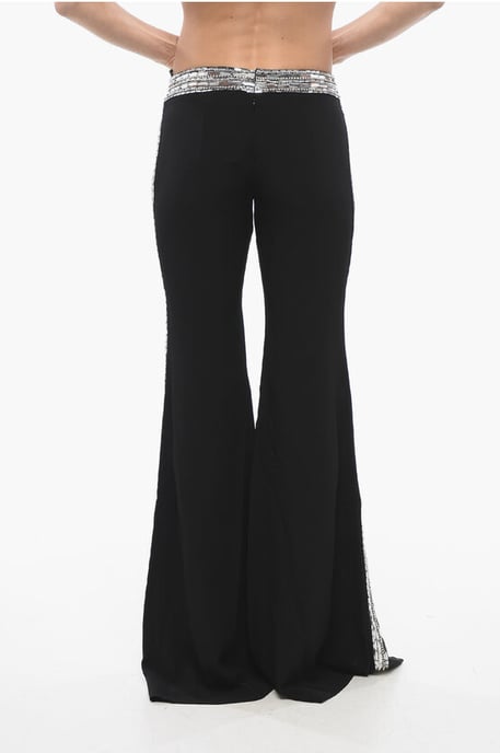 Flare-Fit Pants With Sequined Side Bands in Black - Image 4