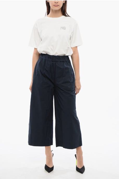 Popeline Cotton Cropped Fit Pants in Blue - Image 4