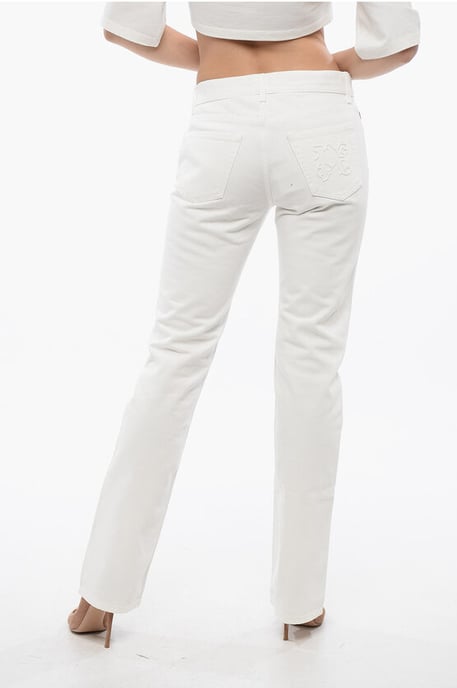 Raka jeans med broderad logotyp i vitt - Image 2