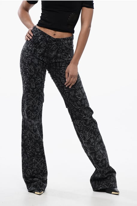 Flared Straight Leg Long Jeans with All-Over Graphic Print 2 in Nero, Grigio - Image 1