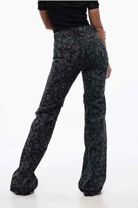 Flared Straight Leg Long Jeans with All-Over Graphic Print 2 in Nero, Grigio - Image 2