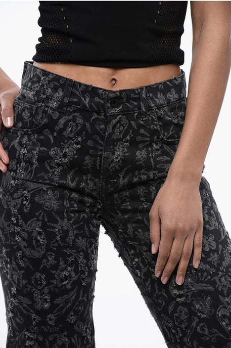 Flared Straight Leg Long Jeans with All-Over Graphic Print 2 in Nero, Grigio - Image 3