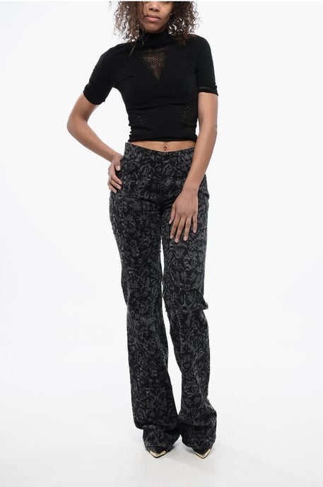 Flared Straight Leg Long Jeans with All-Over Graphic Print 2 in Nero, Grigio - Image 4