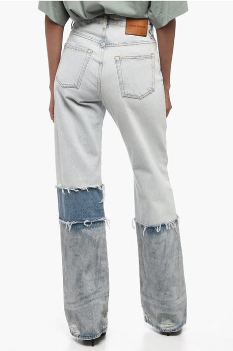 Bomullsjeans med boyfriend-passform och kontrasterande band, 24 cm i ljusblått - Image 2