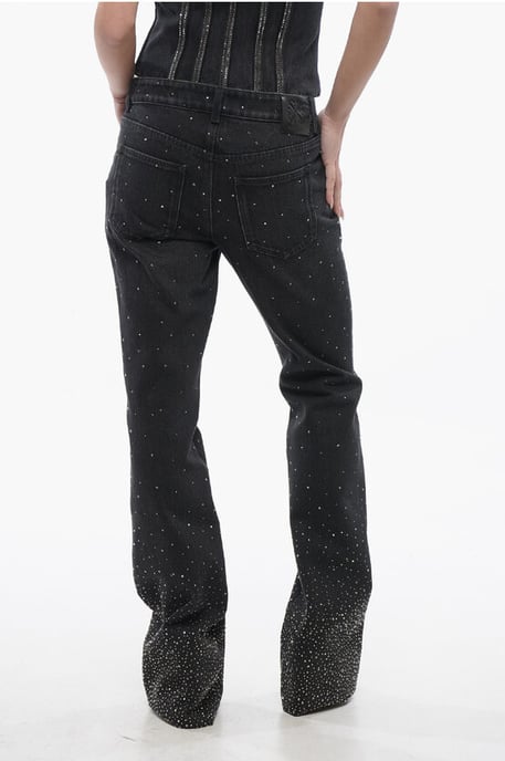 Low Rise BLING Flared Fit Denims with All-Over Rhinestones 2 in Black - Image 2