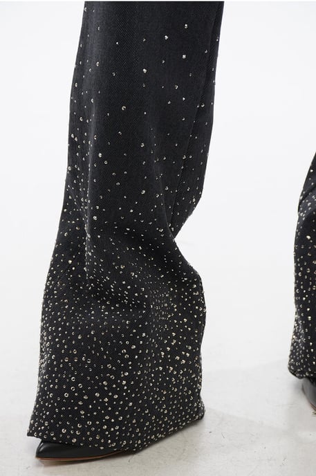 Low Rise BLING Flared Fit Denims with All-Over Rhinestones 2 in Black - Image 4