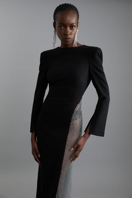 Viscose Woven Panelled Crystal Mesh Maxi Dress - Image 3