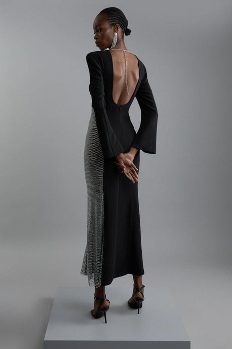 Viscose Woven Panelled Crystal Mesh Maxi Dress - Image 5