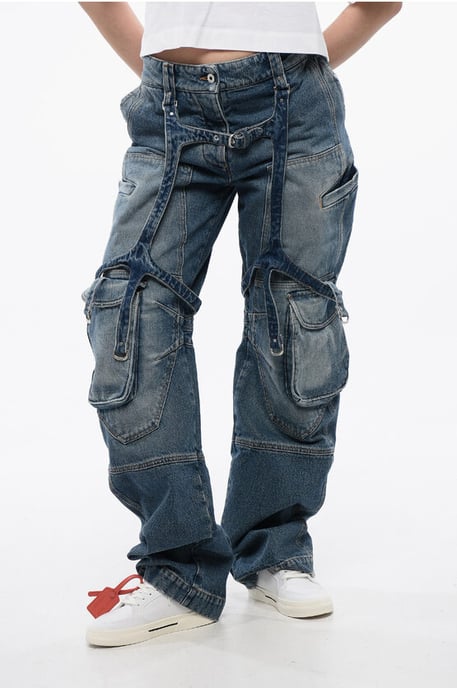 Loose Fit Cargo Jeans with Regular Waist in Blue - Image 1