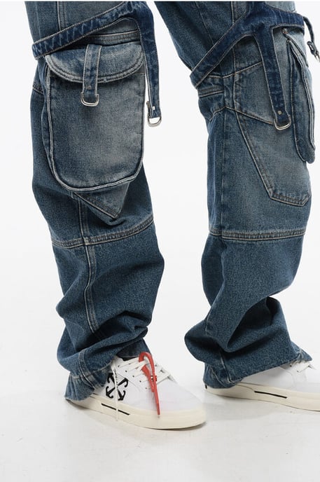 Loose Fit Cargo Jeans with Regular Waist in Blue - Image 4