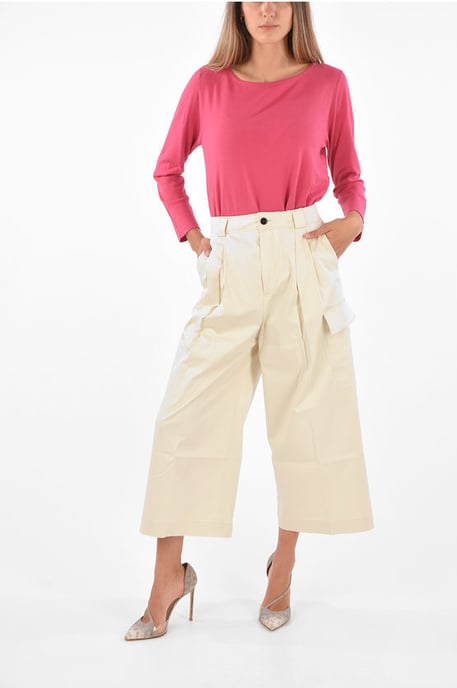 Dubbelveckade Utility Byxor med Vida Ben i Beige - Image 4