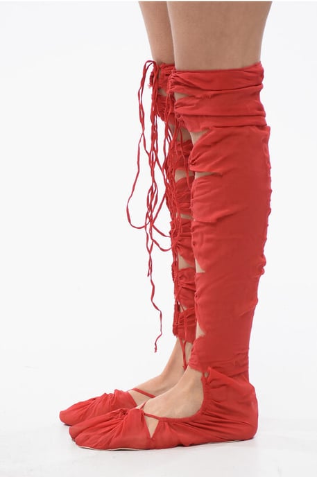 Silk Blend Lace-Up TABI Thing-Highs in Red - Image 2